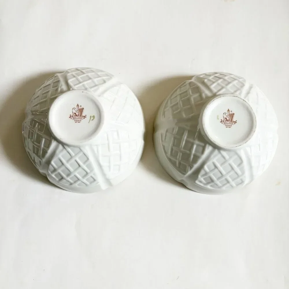 Belleek Ireland Porcelain Bowls set of 2 Shamrock Irish Dish 6
